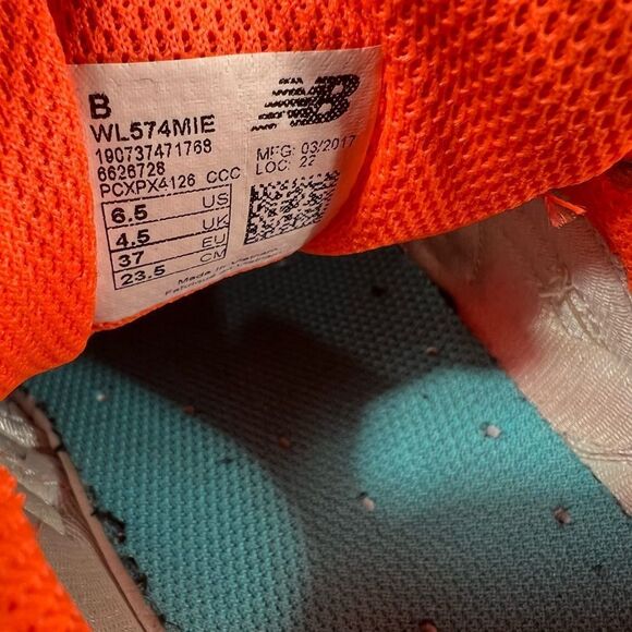 New Balance 574 Women Running Sport‎ Shoes Orange Blue Beige Size 6.5 - Picture 8 of 8